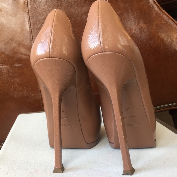 YSL TRIBTOO iconic platform heels pumps tan color - Picture 9 of 12